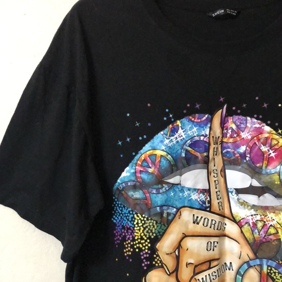 Shein Hippie Boho Whisper Words Of Wisdom Oversized Black Tee - Picture 6 of 9